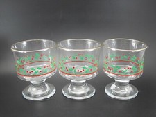 Christmas DESSERT CUPS Bowls Set of 3 Footed Glass with Holly & Berries