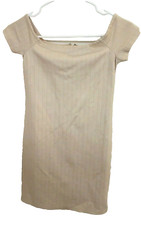 Forever 21 Women's Beige Ribbed Bodycon Off Shoulder Mini Zip Up Dress Size S 