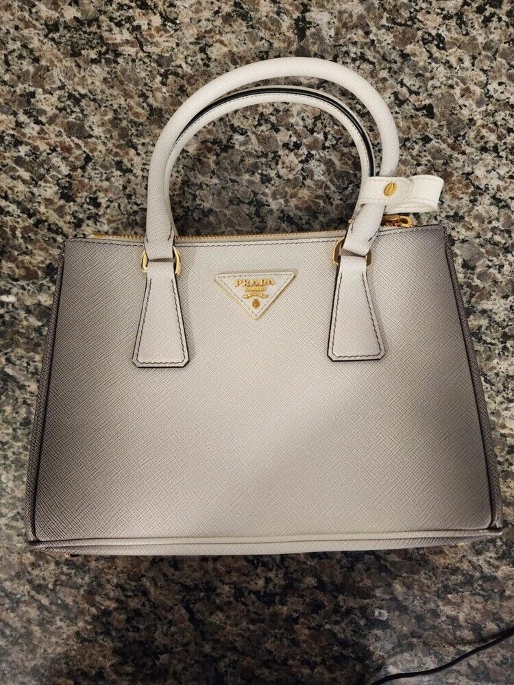 Prada Small Galleria Saffiano Ombre Grey/White Double Zip Prada Small Galleria Saffiano Ombre Grey/White Double Zip