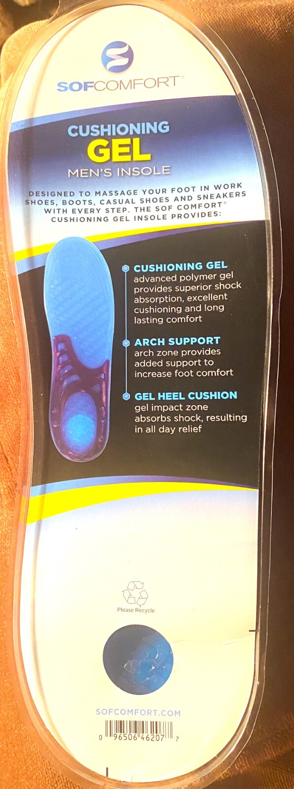 Cushioning Gel Insoles Comfort Arch Support One Pair Men's