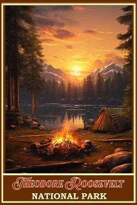 Roosevelt National Park Camping Fishing Art Print Travel Poster Large 16x24