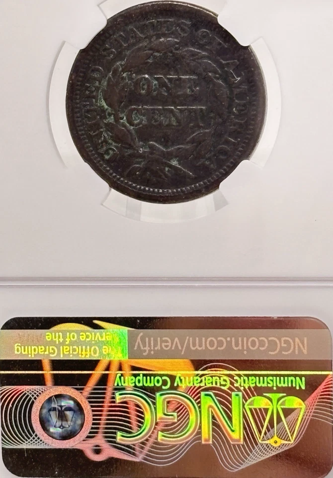 1845 1C Braided Hair Large Cent - NGC VF Details-Environmental Damage #13358 - Image 4 of 4