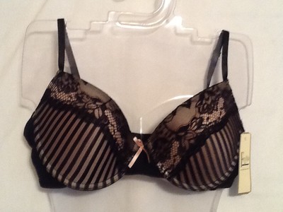 36C Felina Sexy Boost Plunge Embroidered Lace Overlay #5302 Black NWT