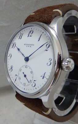 NY STANDARD 12s Pocket Marriage Watch Conversion 44mm SS Wrist Watch 1910's