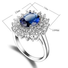 Magnificent Oval Blue Topaz White Zirconia Silver Rings Size 6 10 Holiday Gifts