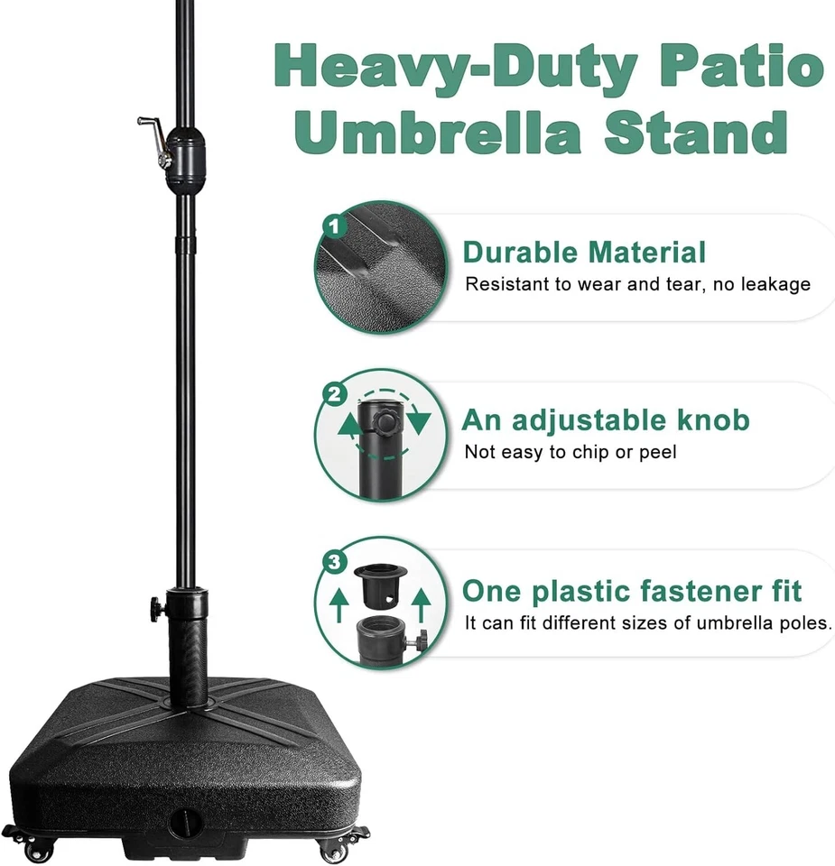 Base paraguas de patio resistente con ruedas soporte cuadrado de mercado 125 lb de capacidad Foto 3 de 4