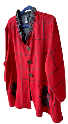 Ali Miles Blouse Tunic Red Black Large Pockets 3 Button 3X - Picture 3 of 15