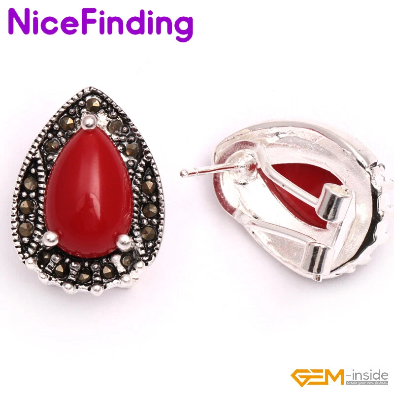 Surtido Piedra Gota Omega Espalda Plata Marcasita Cuentas Joyería Aretes Regalo Foto 2 de 4