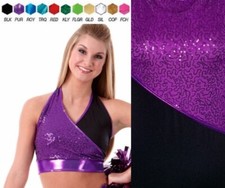 Varsity CROP TOP ONLY Dance Costume PURPLE SEQUIN Team Spirit Child Large