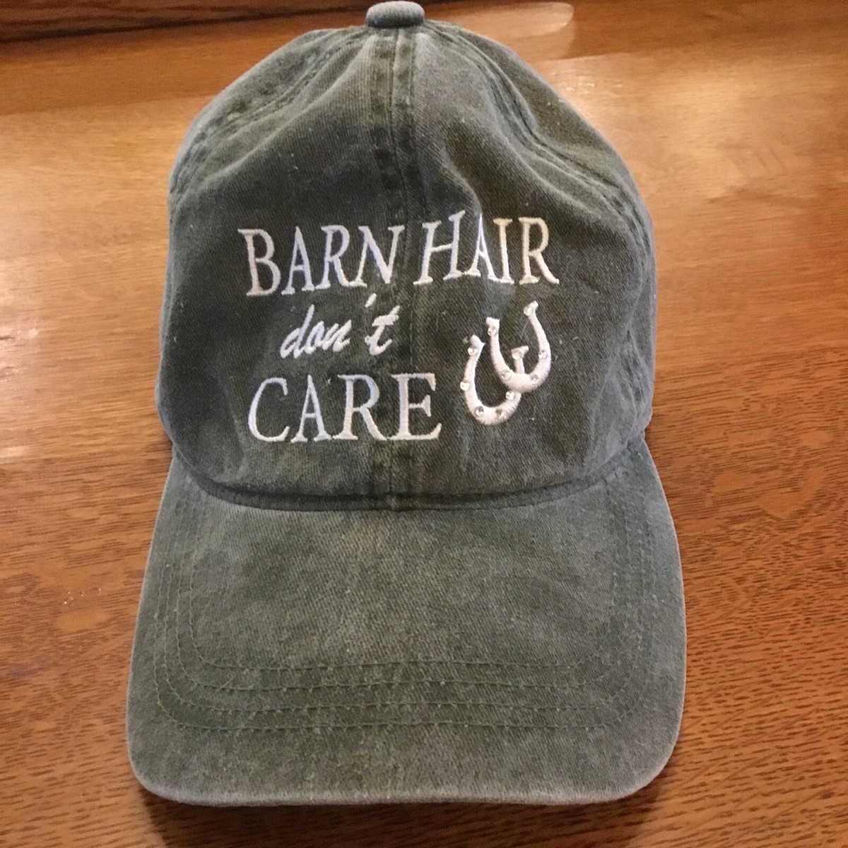 Barn Hair Don't Care Womens Cap Hat Horseshoes Adjustable Distressed Green