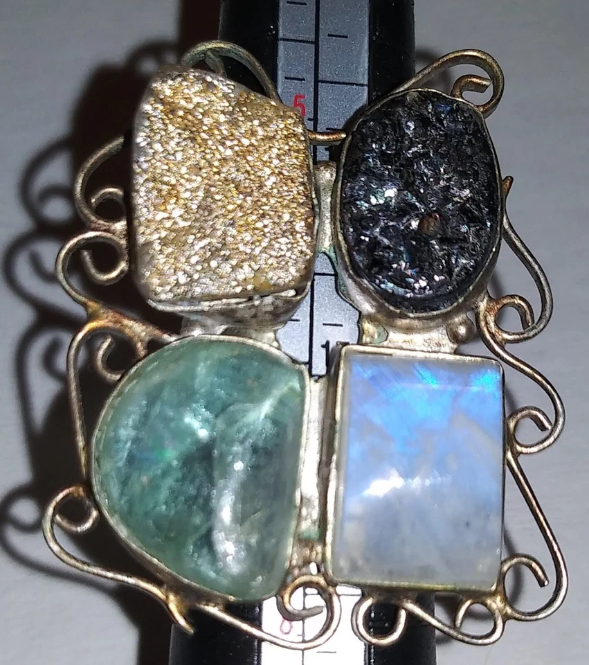MONSTER Drusy quartz ring moonstone agate size 6 gold and black Drusy HUGE ring! - Image 2 of 4