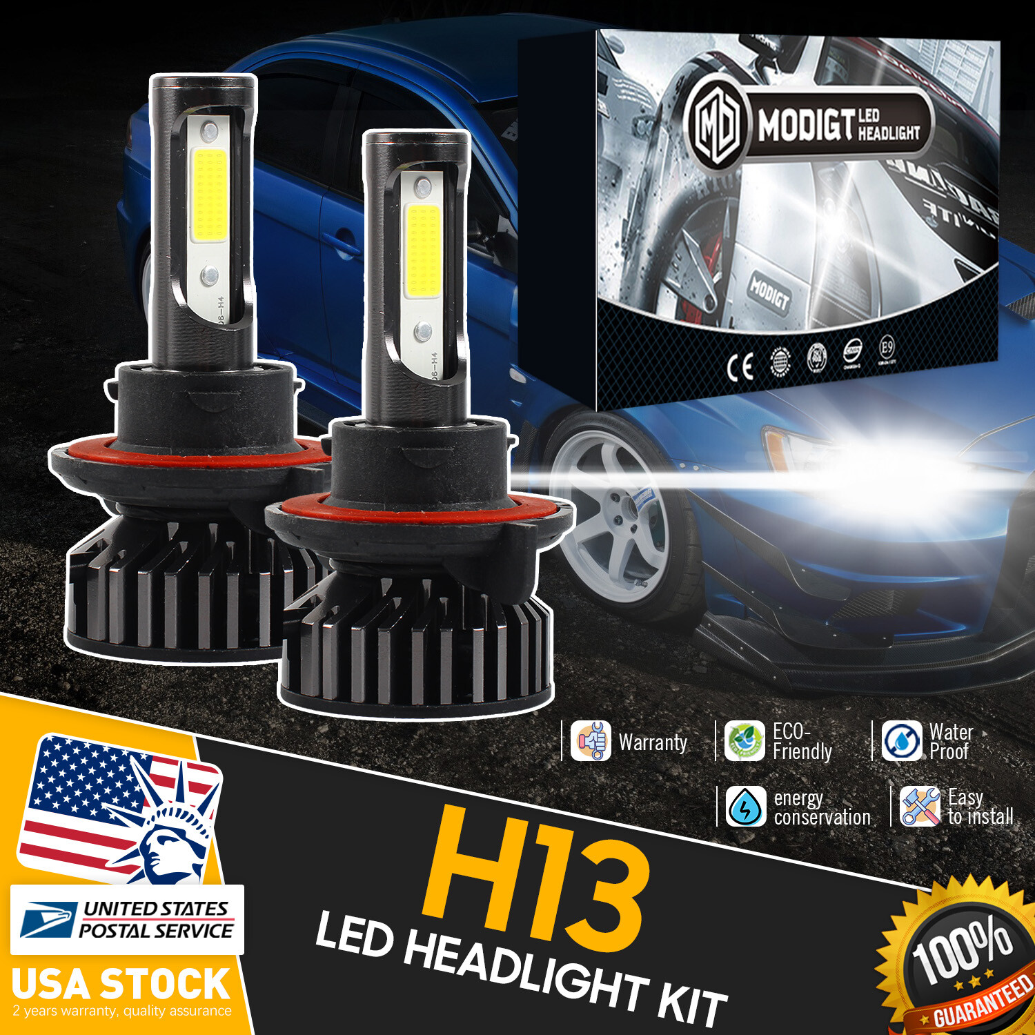 H13 Beam LED Car Bulbs Headlight Lamp Kit 6000K White 20000LM Super Bright 100W
