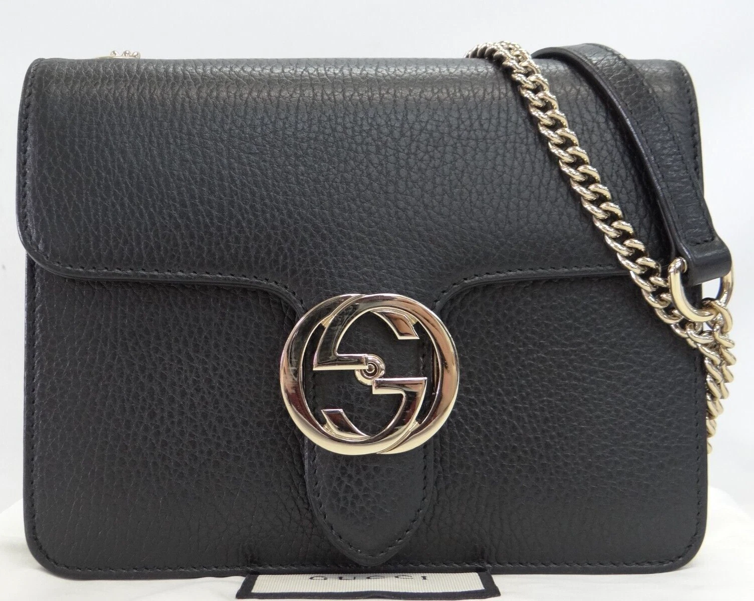 Sac bandoulière chaîne G imbriquée GUCCI 510304 cuir noir Italie 39210132900 f