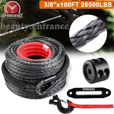 SPARKWHIZ 3/8"x100FT 26500LBS Synthetic Winch Rope Cable Kit Winch Line Cable US