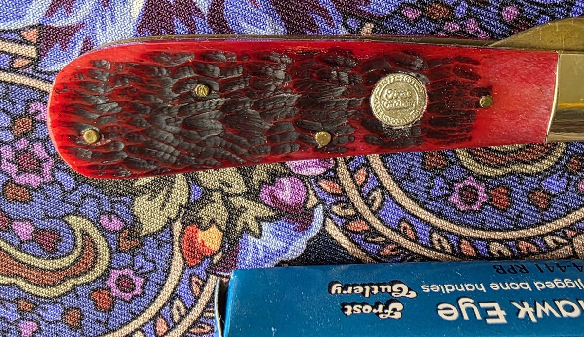 Frost Cutlery Red Genuine Jigged Bone Hawkeye Hawkbill Pocket