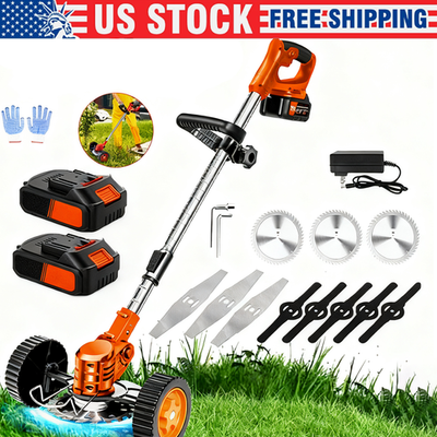 #ad Cordless Electric Lawn Mower with 2 Batteries Yard Garden Cutter Mower Tool Gift $44.98