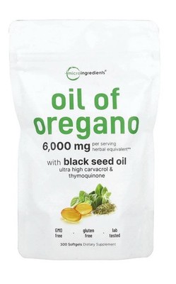 Micro Ingredients Oil of Oregano with Black Seed Oil 300 SOFTGELS NEW 6000mg+