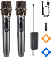 Wireless Microphones - Upgraded 2.4GHz Plug-and-Play Mics, Rechargeable 500FT Lo