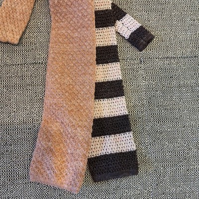 2 Eidos Knit Stripe Ties pale orange and Chocolate / Pale Pink
