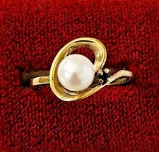 Retro Gold Over Sterling Silver Swirl Cultured Pearl Ring Sz 8.5 Solitaire