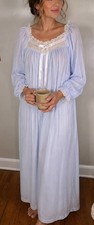 NWT Miss Elaine Blue Feminine Cottage Lace Trim Vintage Fleece Nightgown Sz S