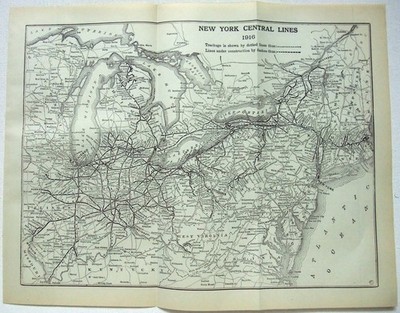 New York Central - Original 1917 System Map. Antique Railroad
