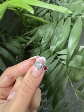 S925 Sterling Silver Heart Ring Red & Clear Halo CZ Engagement Love Ring Size 50