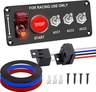 5 in 1 Ignition Switch Panel Push Start Ignition kit 12V 30A Race Toggle Swit...