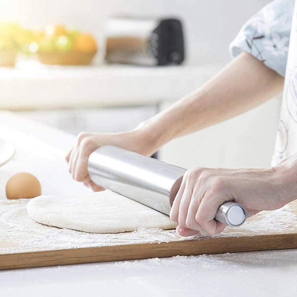 Professional Stainless Steel Rolling Pin, 43cm Stainless Steel Dough Roller, ...