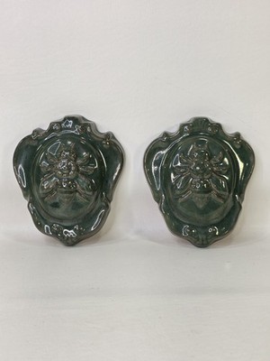 2 Vintage Bee Wall Art Glazed Terracotta Forest Green 6in