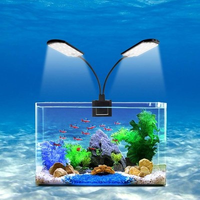WEAVERBIRD Double Head Aquarium Fish Tank Light 15W 8-15 inches, Black Shell 