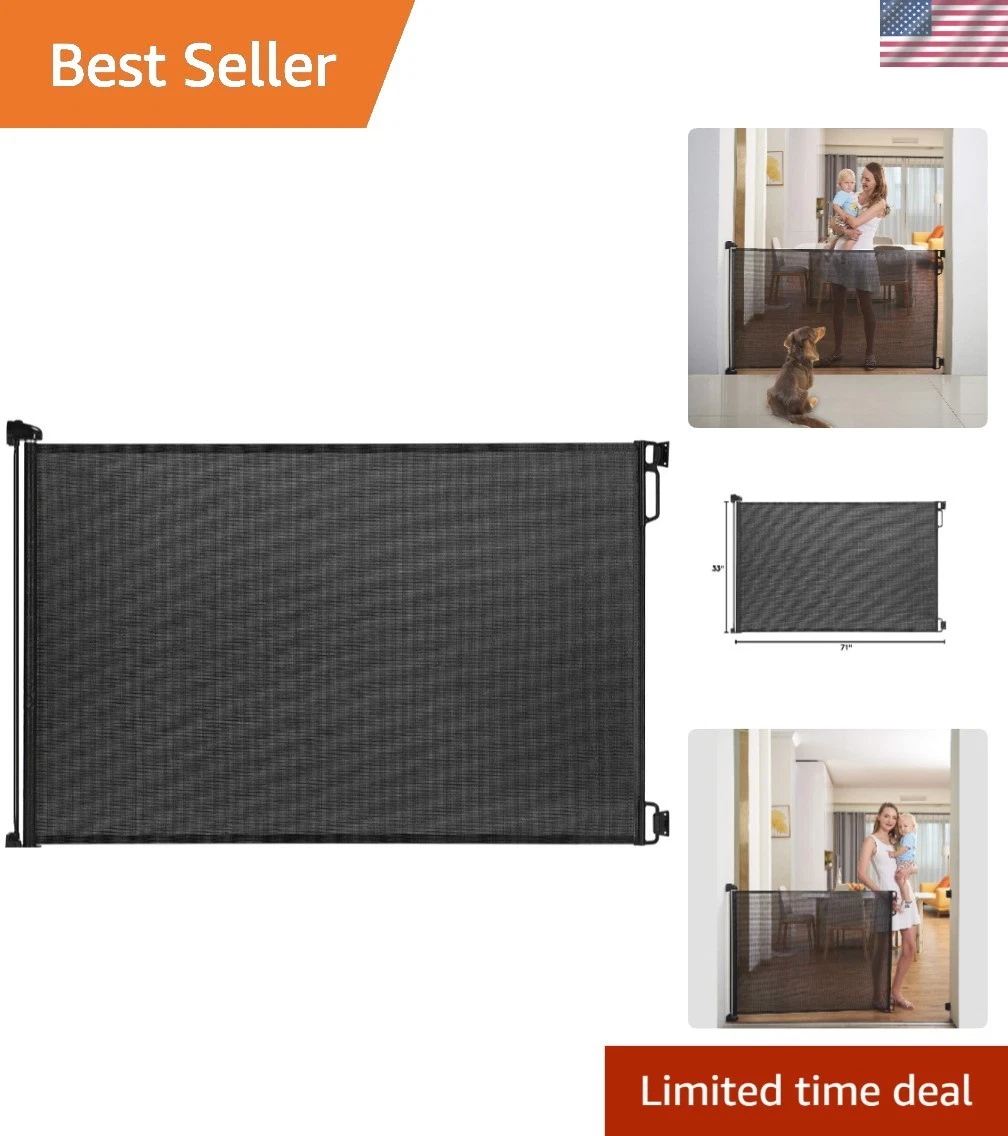 33" Tall Extra Wide Retractable Gate – Child & Pet Safety, Fits 71" Openings