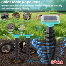 2Pack Solar Power Ultrasonic Mole Mice Gopher Vole Snake Repeller Pest Repellent