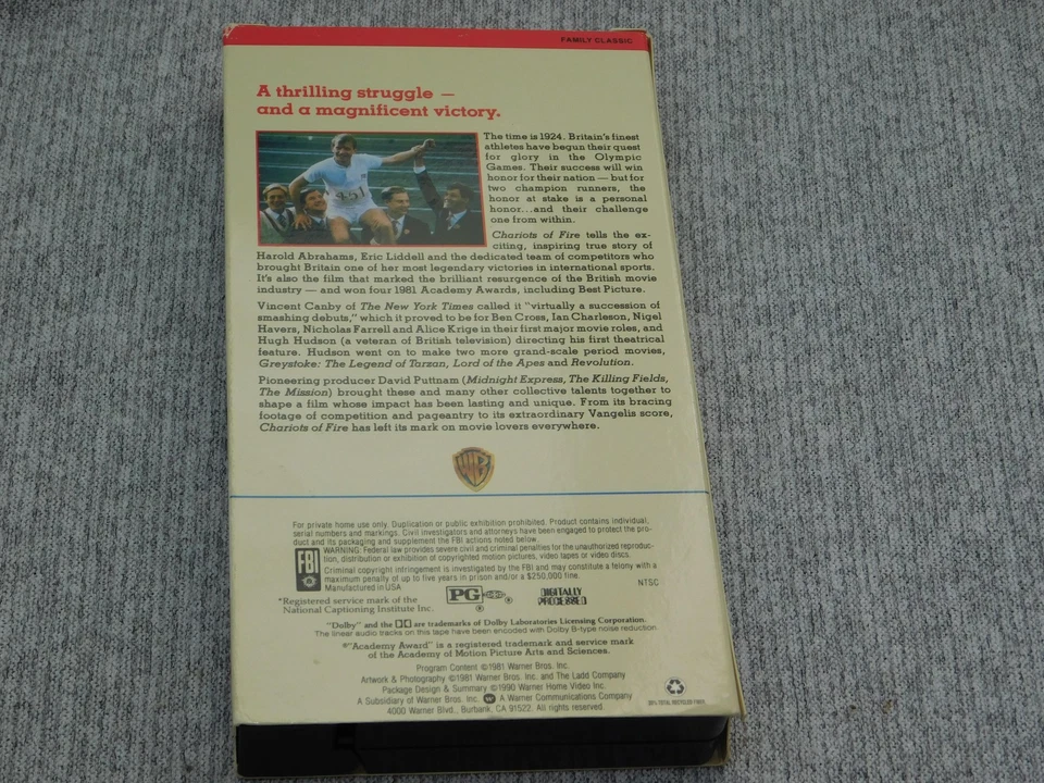 Vintage Chariots of Fire VHS 1981 124 Min Warner Home Video Dolby Surround NTSC - Image 2 of 4