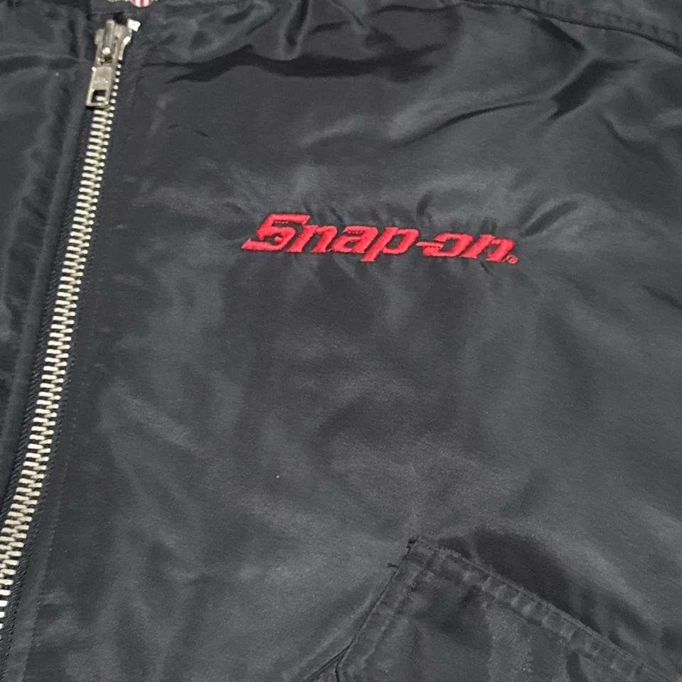 Snap On Tool Mens L Full Zip Black Satin Bomber Jacket USA Wings There Is A Diff - Image 3 of 4