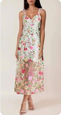 NEW Venus Women's Sheer Embroidered White/ Multi Floral Maxi Dress Medium M