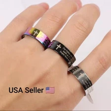 New 1PC Stainless Steel Cross Rings Unisex Jesus Christ Scripture Religious Band
