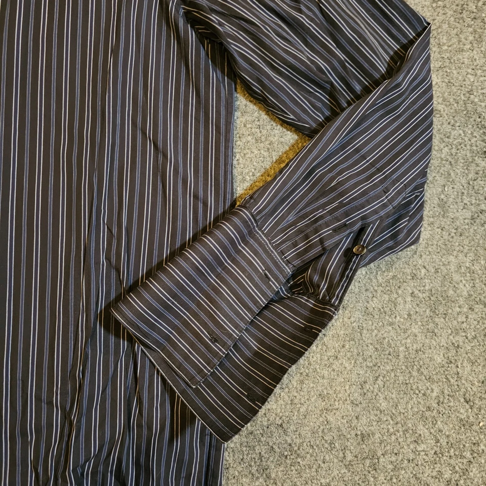 Theory Shirt Mens XL Black Blue Striped Button French Cuff Long Sleeve Career - Image 4 of 4