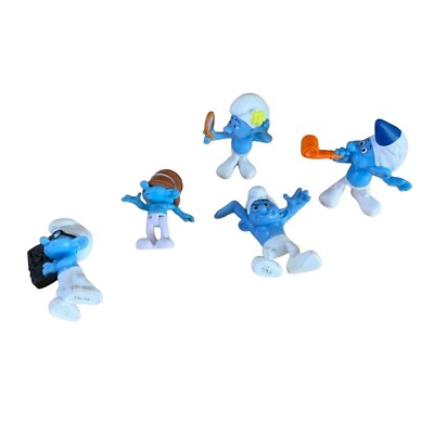 Smurfs Lot of 5 Figures Figurines Vanity Party Planner Hefty Pail on Head Brainy