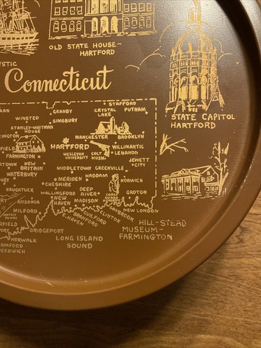 Vtg Norex Connecticut CT Metal Serving Tray Mystic Seaport Harkness Tower 11.25” - Picture 7 of 17