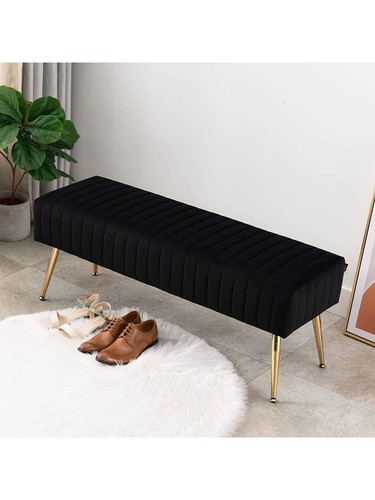 Fumahaus 44.75" Bed Bench Tufted Upholstered Ottoman Bench In Velvet Fabric- - Picture 6 of 13