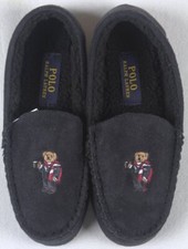 POLO Ralph Lauren Little Kids Black Teddy Bear Hot Coco Slippers Rubber Sole NWT