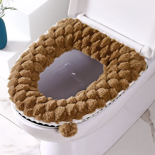Faux Rabbit Fur Toilet Seat Cover Mat cover Zipper Washable PU Leather Backing - Picture 17 of 18