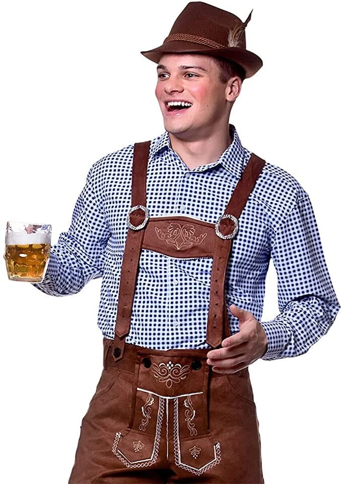 Mens Blue, Red or Green Oktoberfest Shirts Bavarian Beer Guy Adult Fancy Dress - Image 3 of 4