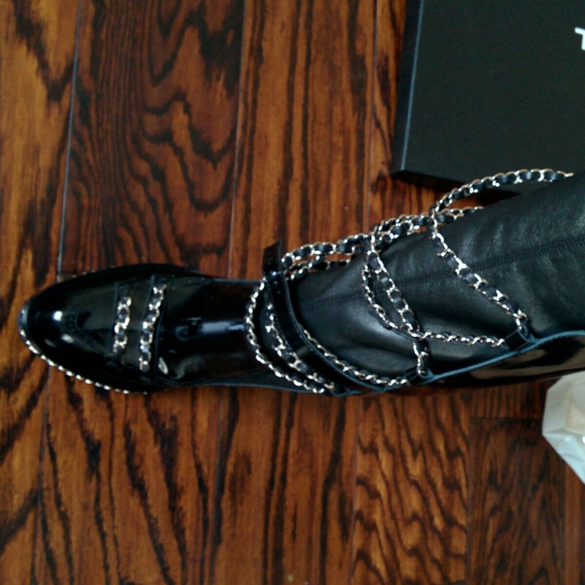 CHANEL RUNWAY CHAIN BOOTS Leather Thigh High Over Knee CHANEL RUNWAY CHAIN BOOTS Leather Thigh High Over Knee
