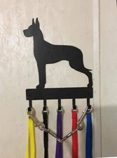Great Dane 2 Dog Leash Hanger Metal Wall Key Rack Holder 5 Hooks Made USA