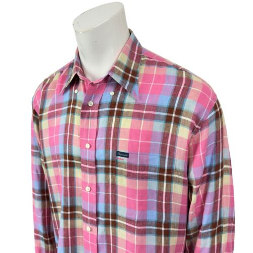 Faconnable 100% Linen Multi-Color Plaid Casual Dress Shirt Men's Large, Runs Big - Picture 4 of 11