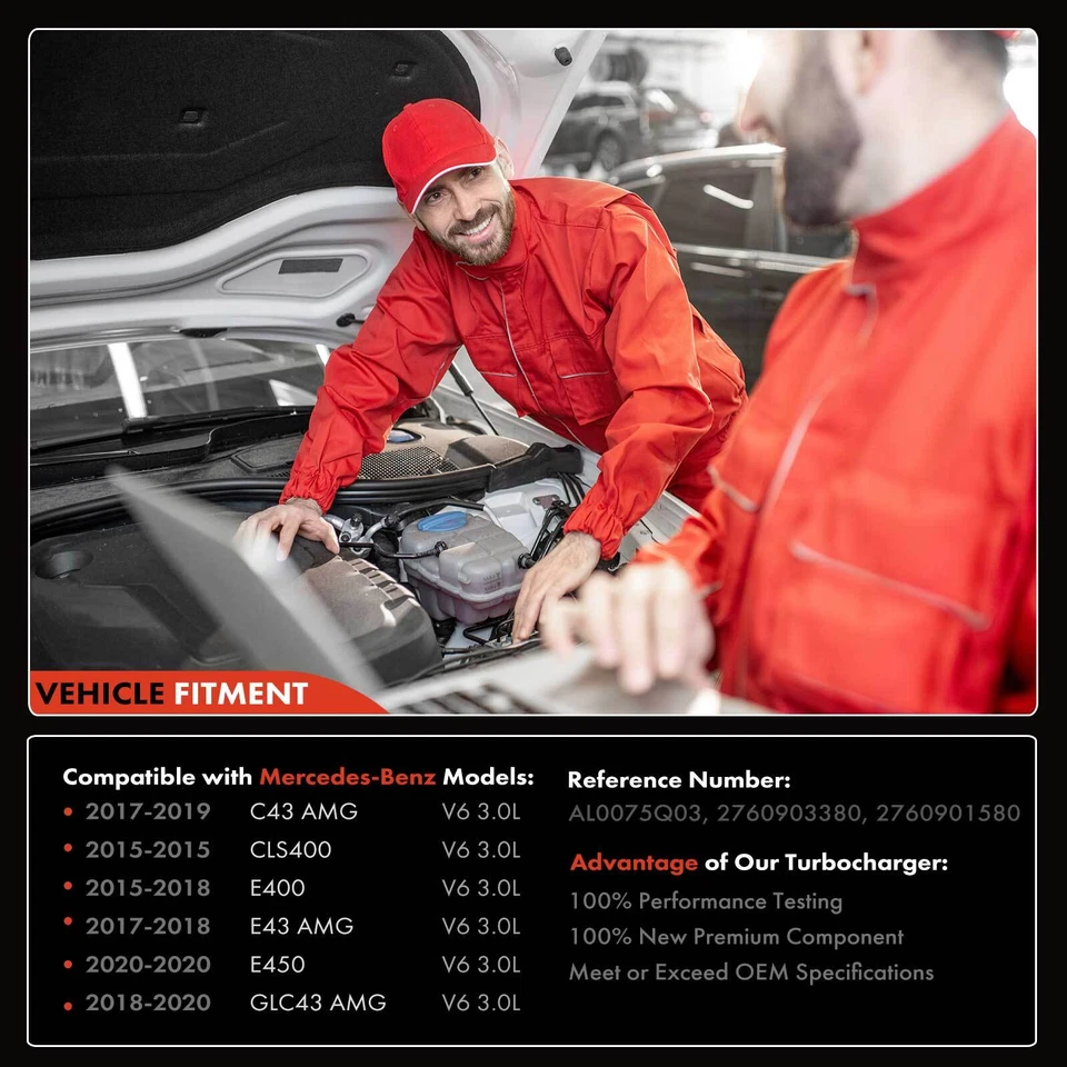 Turbocompressor para Mercedes-Benz C43 AMG 2017-2019 E400 E43 AMG 3.0L esquerdo - Imagem 3 de 4