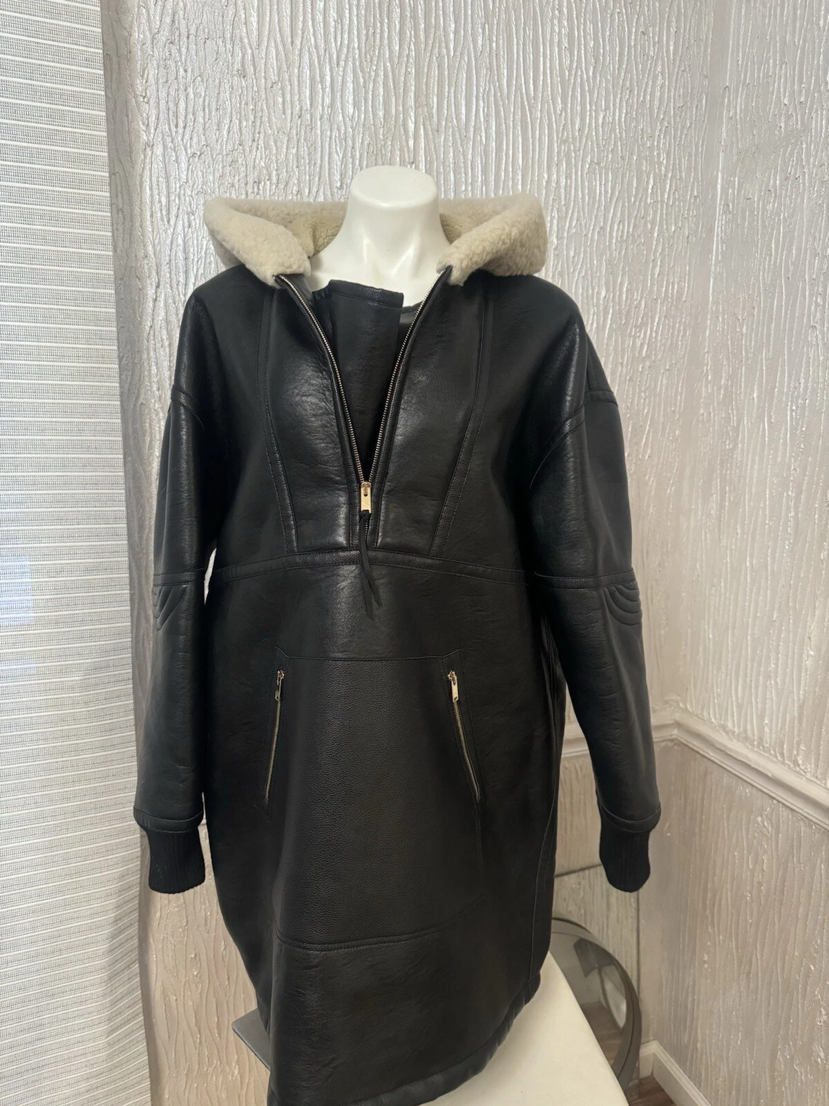 Stella McCartney — Stella McCartney Black Shearling Anorak Coat Sz 40/M