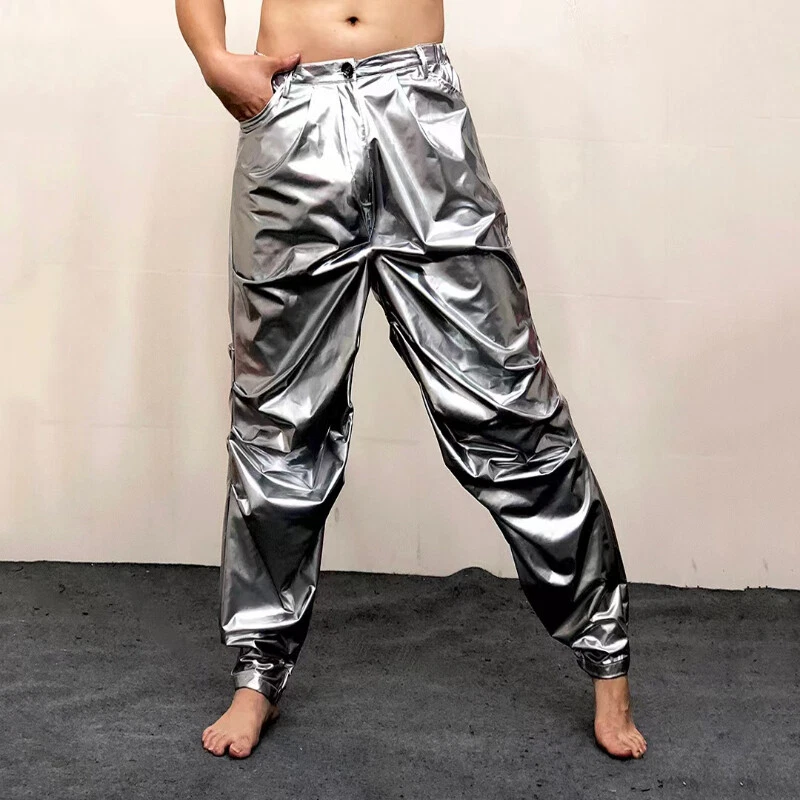 Mens metallic silver best sale pants